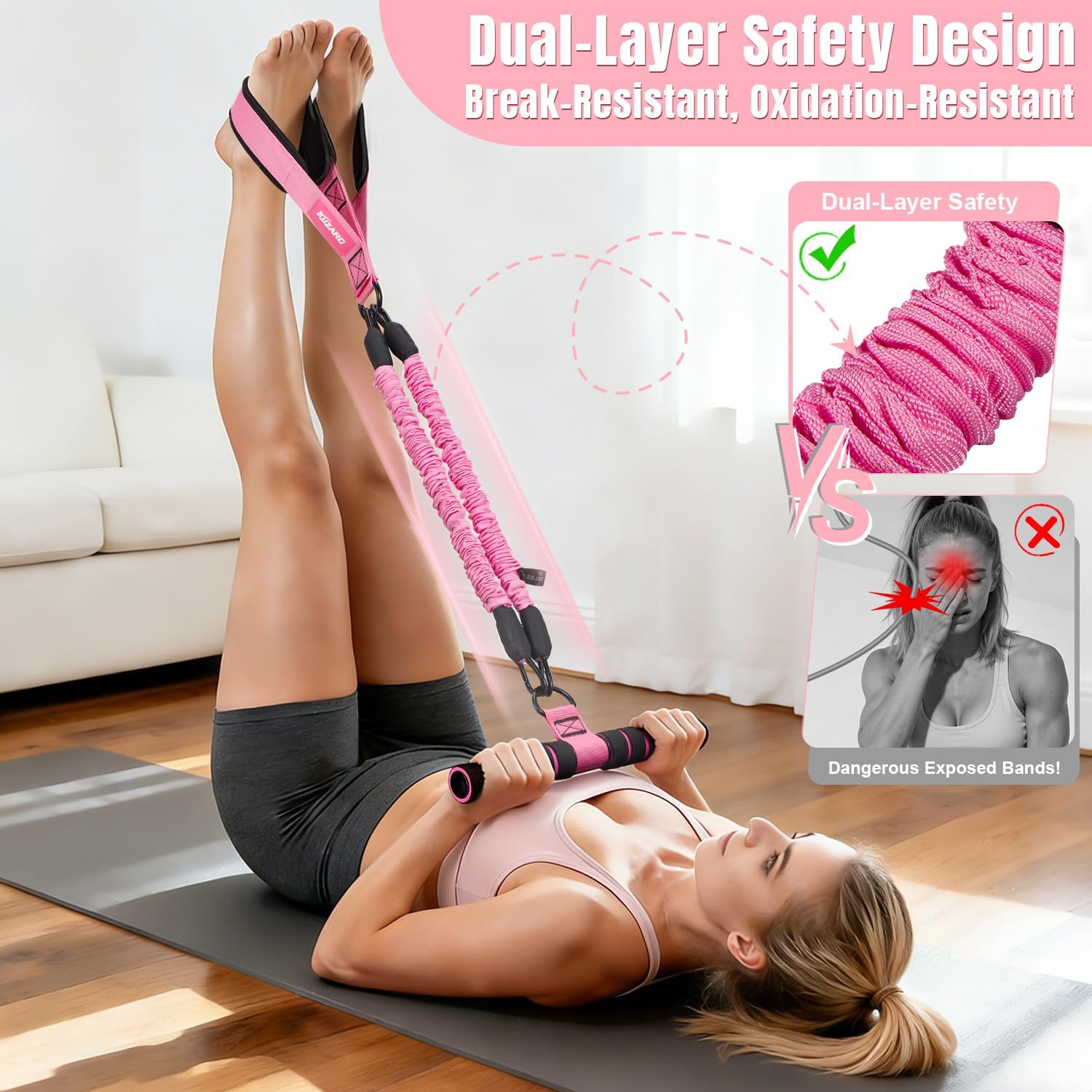 Multifunction Pedal Resistance Band — 3-Tube Ab & Sit-Up Trainer for Women
