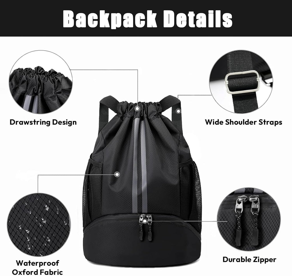 Sioloc Waterproof Drawstring Backpack — Gym & Swim Bag with Shoe Compartment