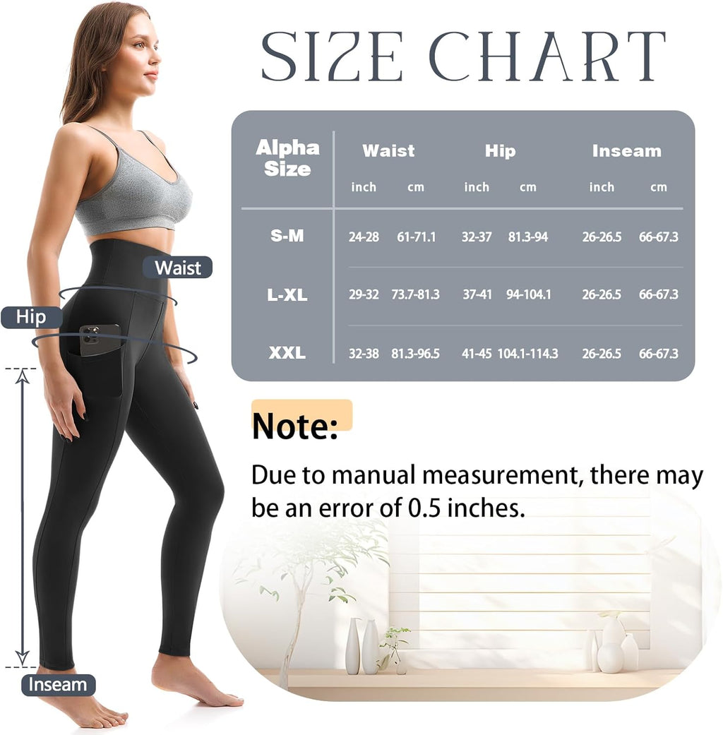 Leafigure 2-Pack Women's Gym Leggings — High Waist Opaque Workout Leggings with Pockets