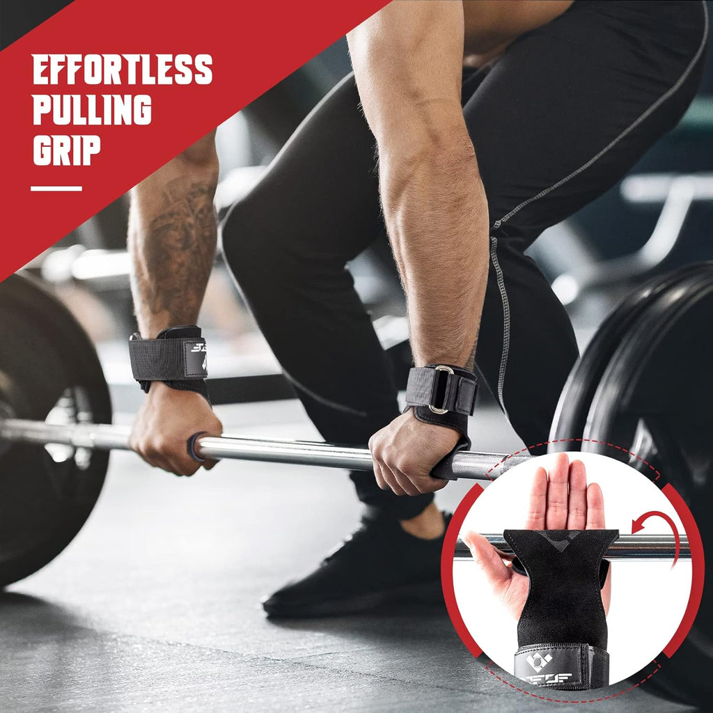 Weight Lifting Wrist Straps — Double Layer Leather Gym Straps for Deadlifts