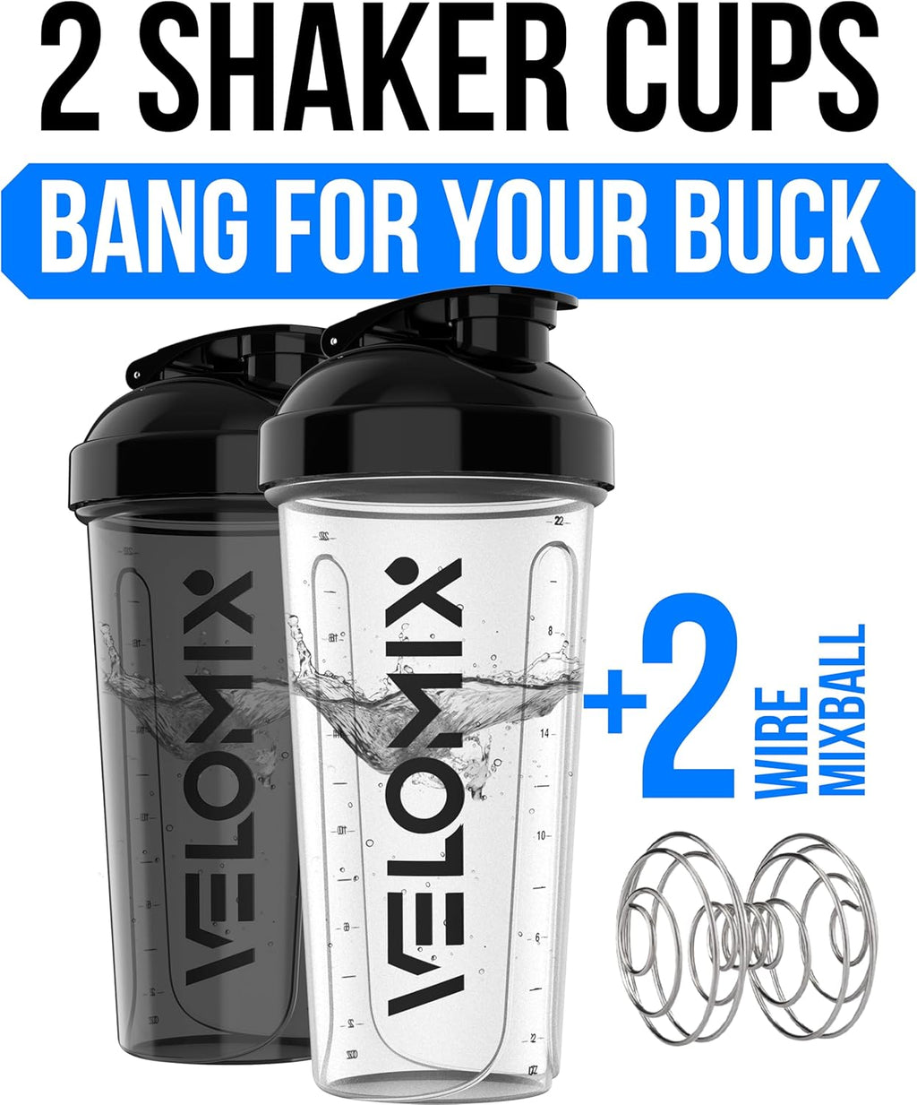 VELOMIX 2-Pack 828ml Protein Shaker Bottles — Leakproof Gym Shaker with Mixball