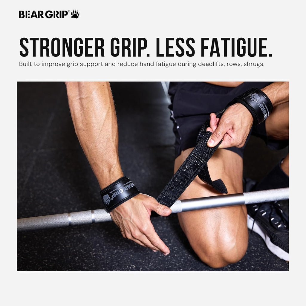 BEAR GRIP Weight Lifting Straps — Premium Neoprene Padded Gym Straps for Deadlifts