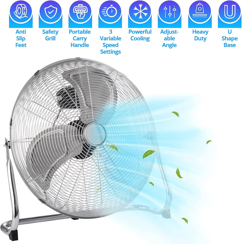 Senelux Chrome Gym Floor Fan — 3-Speed Portable Electric Cooling Fan