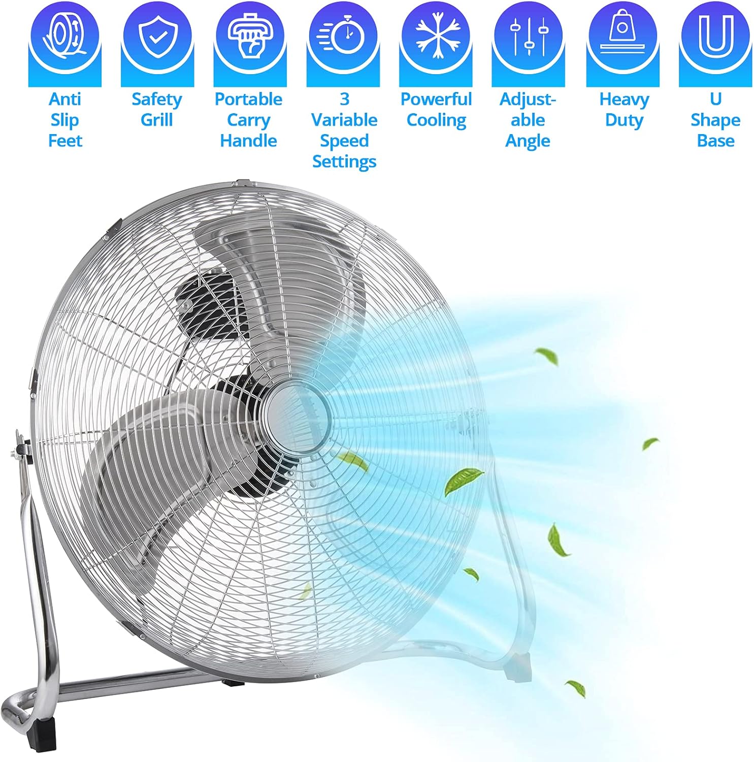 Senelux Chrome Gym Floor Fan — 3-Speed Portable Electric Cooling Fan
