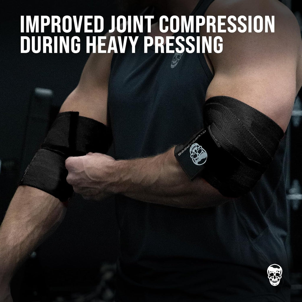 Gymreapers Elbow Wraps (Pair) — 40 inch Compression Support for Bench Press