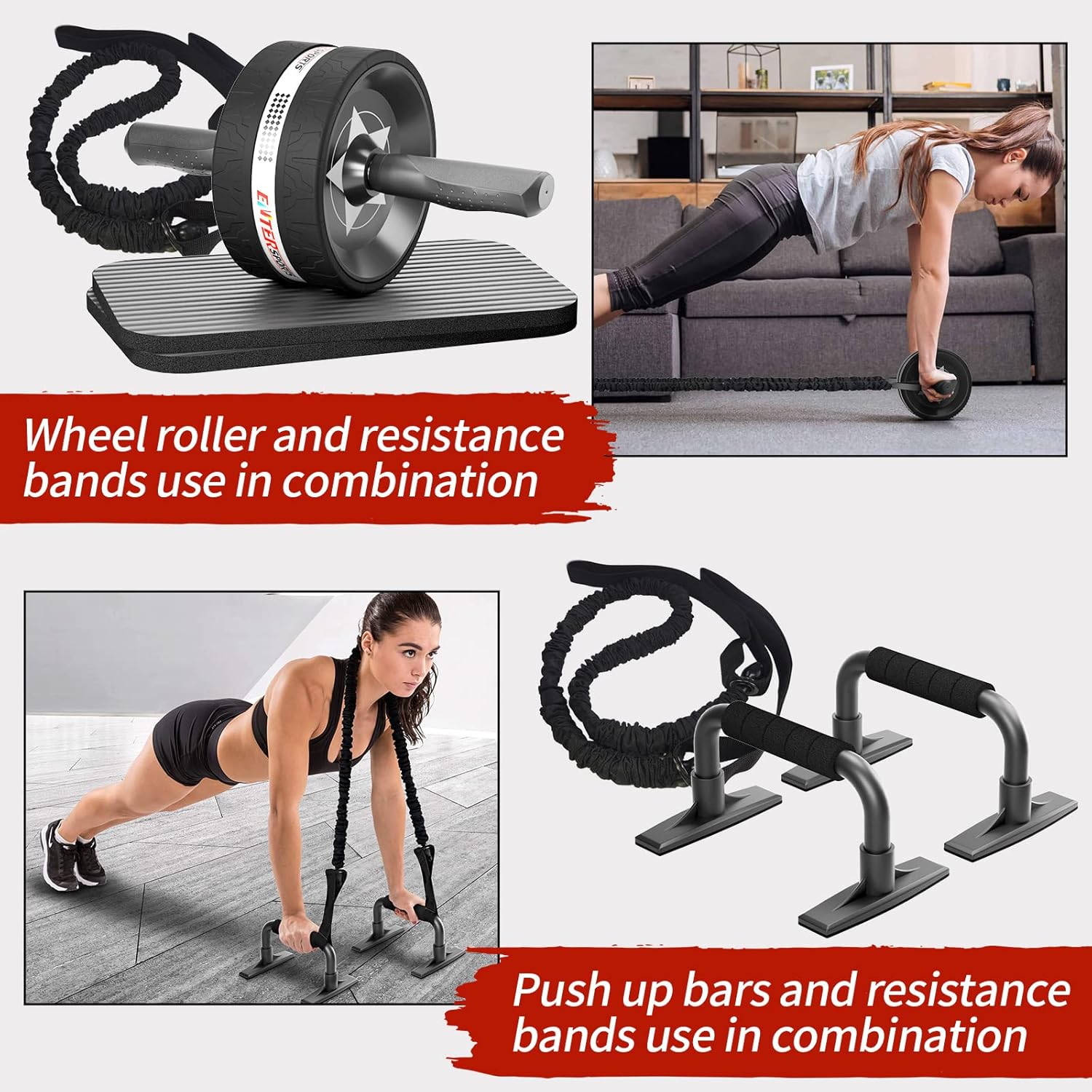 EnterSports Ab Roller Wheel Set — Core Abdominal Trainer with Knee Mats