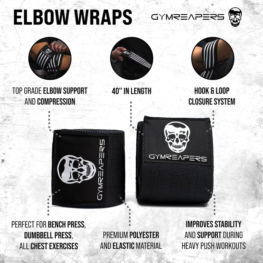 Gymreapers Elbow Wraps (Pair) — 40 inch Compression Support for Bench Press