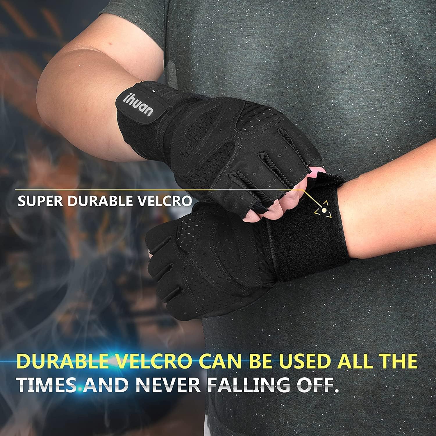 ihuan Weight Lifting Gloves with Wrist Wrap — Ventilated Gym Workout Gloves