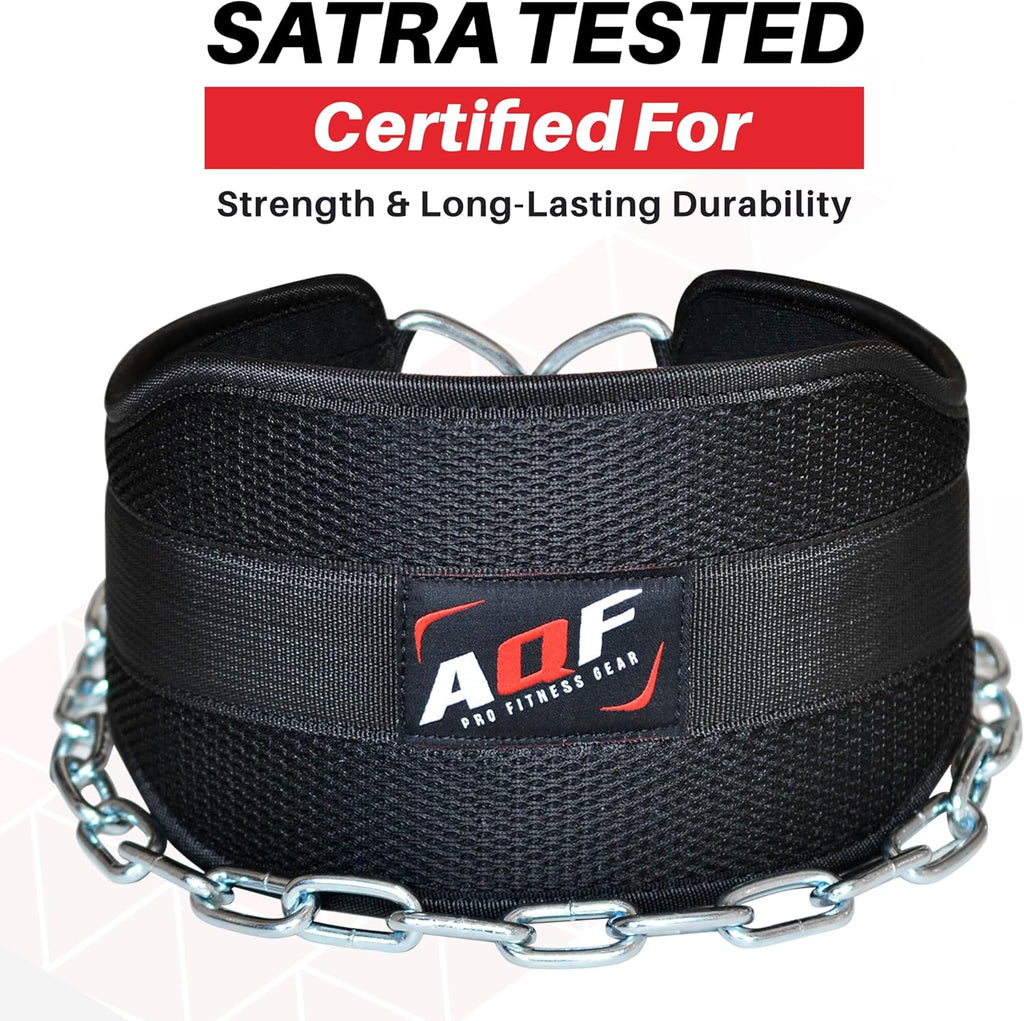 AQF Dip Belt — Neoprene Padded Weight Belt with 36 inch Steel Chain
