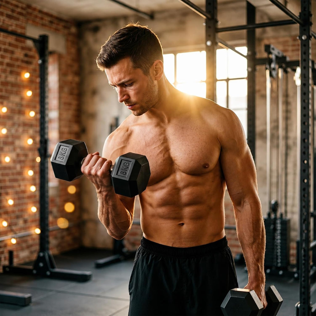 HOMCOM Rubber Hex Dumbbell Set — Anti-Roll Free Weights for Home Gym Training