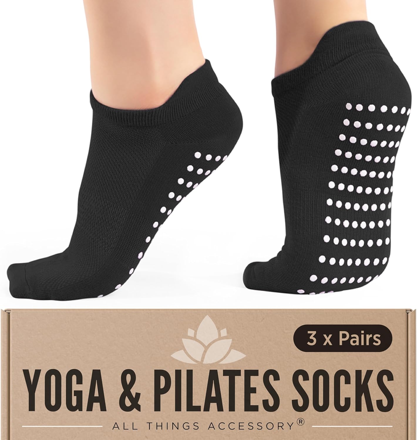 Non-Slip Yoga Socks 3 Pairs — Grip Socks for Pilates, Barre & Dance, UK 4-8