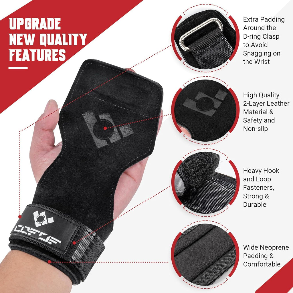 Weight Lifting Wrist Straps — Double Layer Leather Gym Straps for Deadlifts