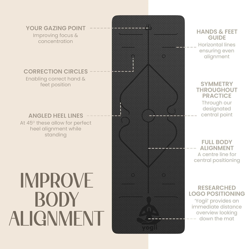 Yogii Yoga Mat — Non-Slip 6mm TPE Mat with Alignment Guides for Home & Gym