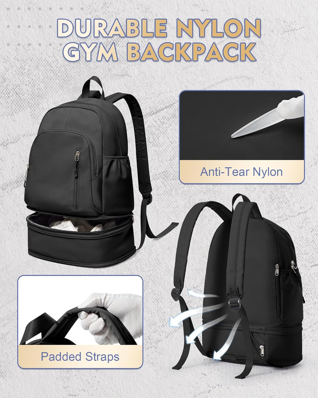 Gym Backpack with Shoe Compartment — Waterproof Sports & Swim Backpack