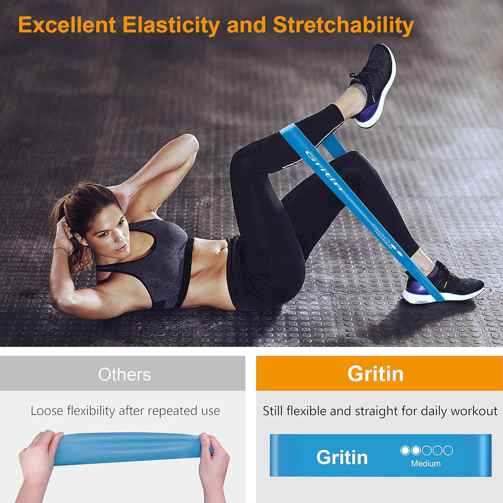 Gritin Resistance Bands Set of 5 — Loop Bands for Home Gym, Yoga & Training