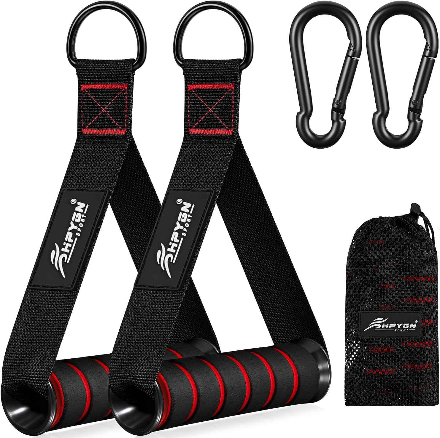 HPYGN Resistance Band Handles — Gym Cable Grips with Carabiner Hooks (Pair)