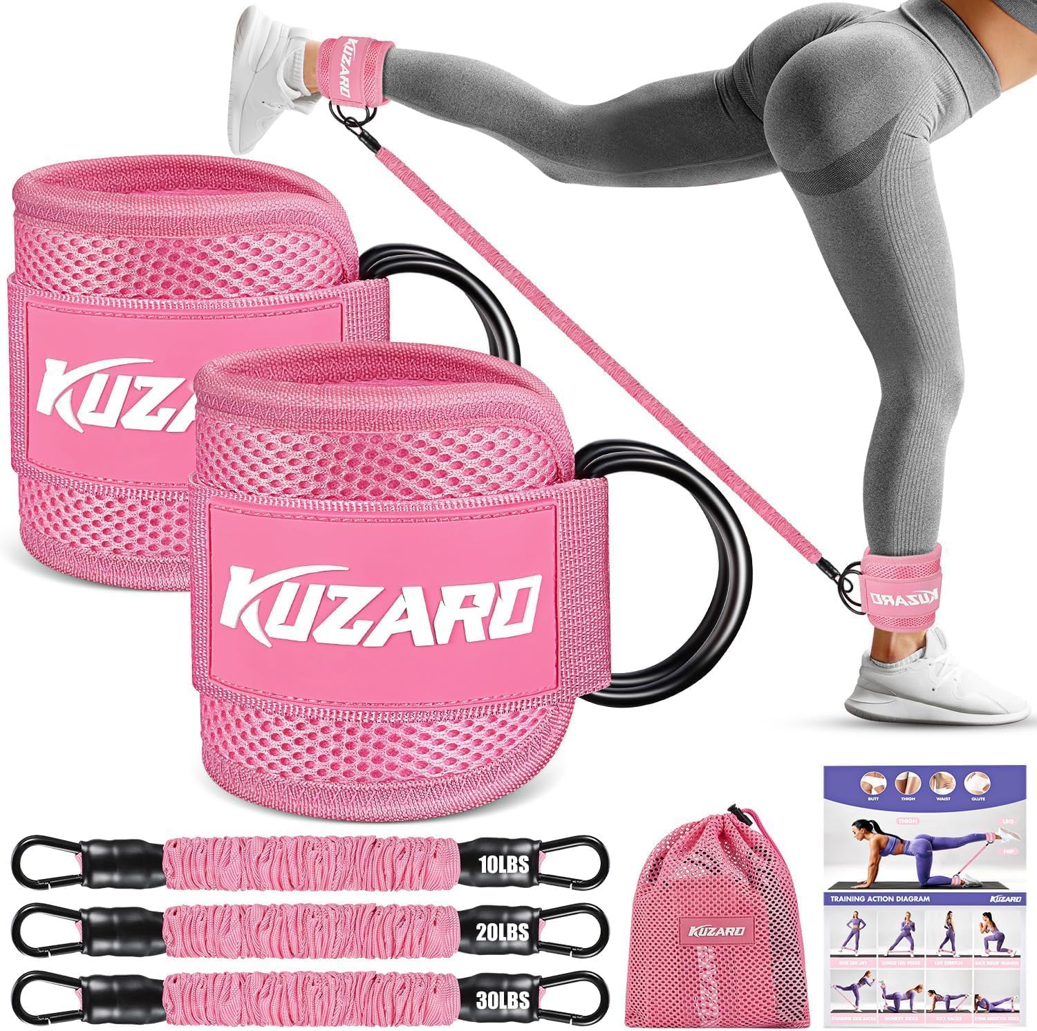KUZARO Resistance Bands with Ankle Straps — Glutes & Leg Workout Equipment