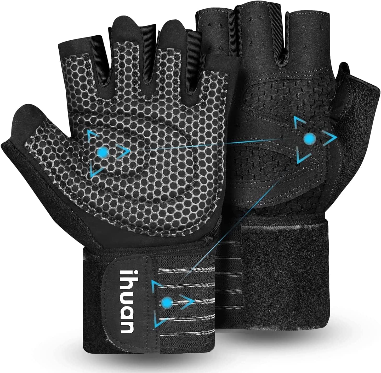 ihuan Weight Lifting Gloves with Wrist Wrap — Ventilated Gym Workout Gloves