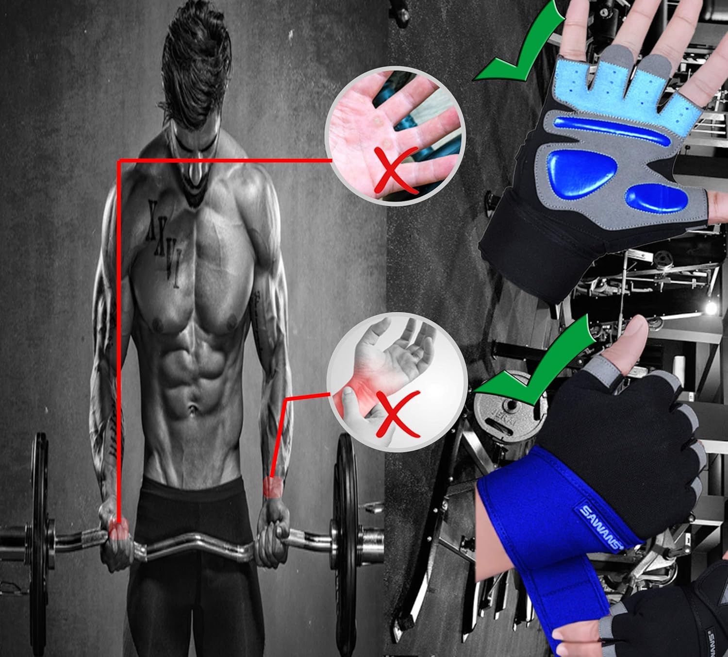 SAWANS Weight Lifting Gloves — Padded Gym Gloves with Wrist Support