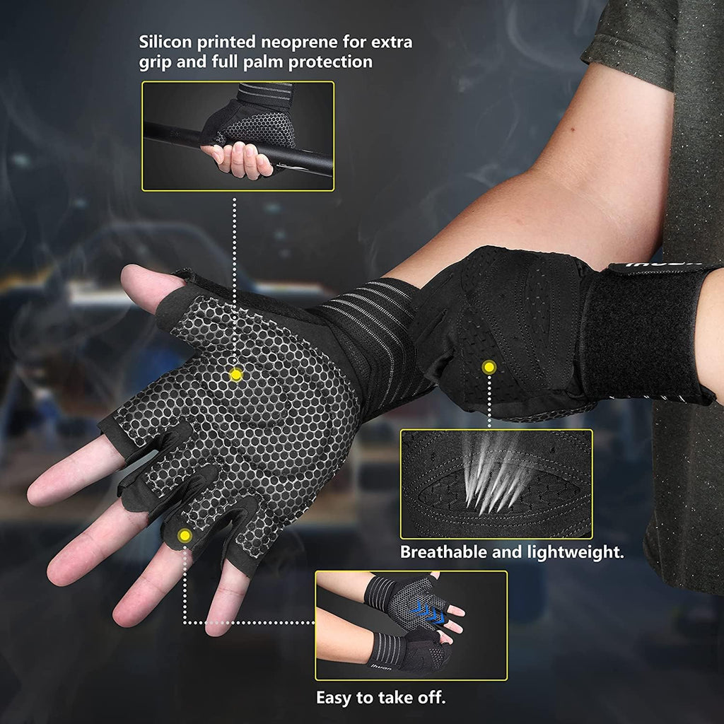 ihuan Weight Lifting Gloves with Wrist Wrap — Ventilated Gym Workout Gloves