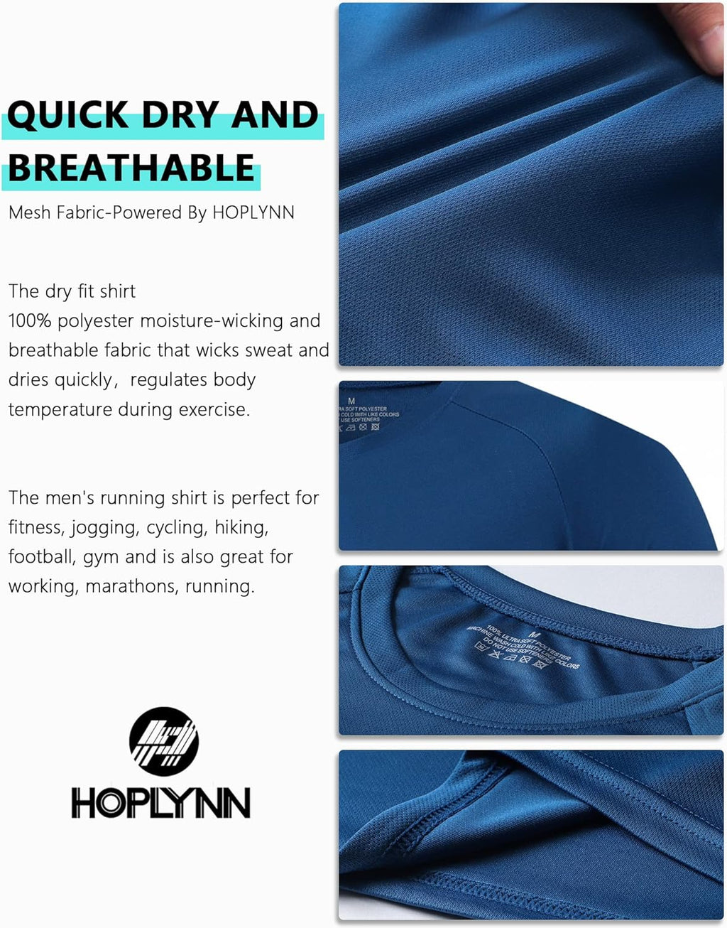 HOPLYNN Running Shirts Multipack — Dry-Fit Breathable Gym T-Shirts for Men