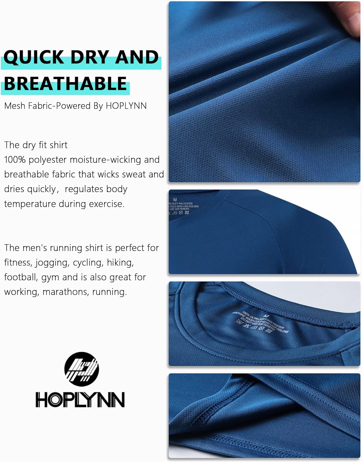 HOPLYNN Running Shirts Multipack — Dry-Fit Breathable Gym T-Shirts for Men