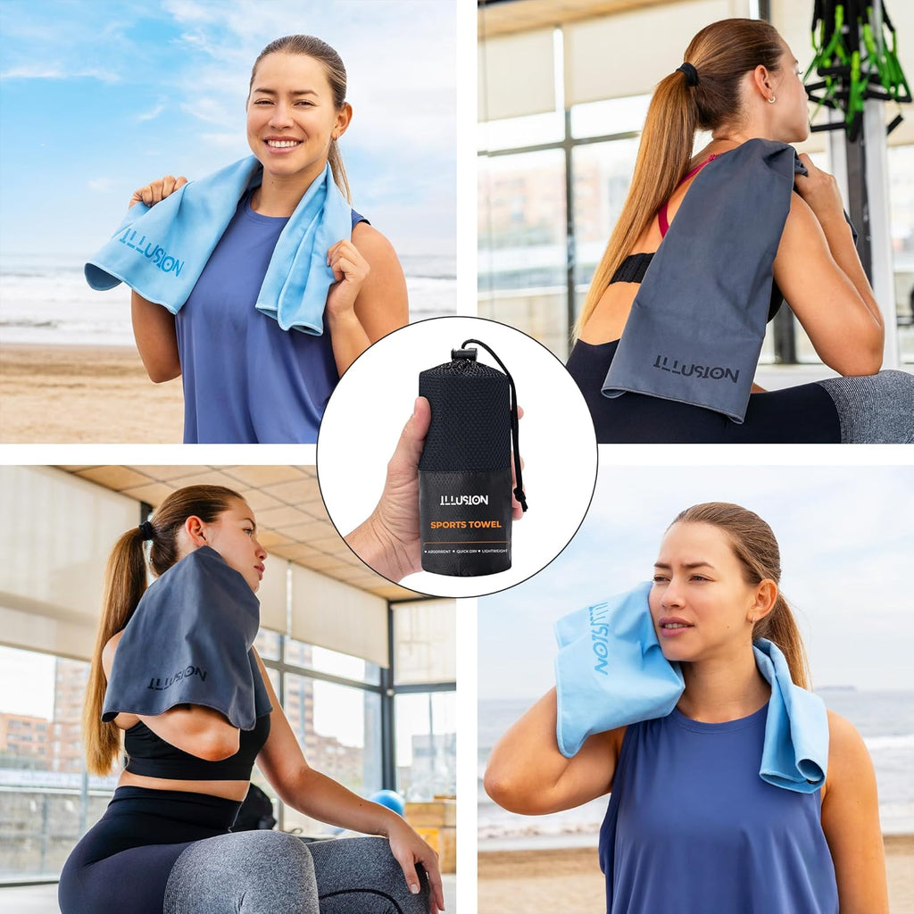 illusion Microfibre Gym Towel — Lightweight Quick-Dry Sports Towel for Gym & Travel