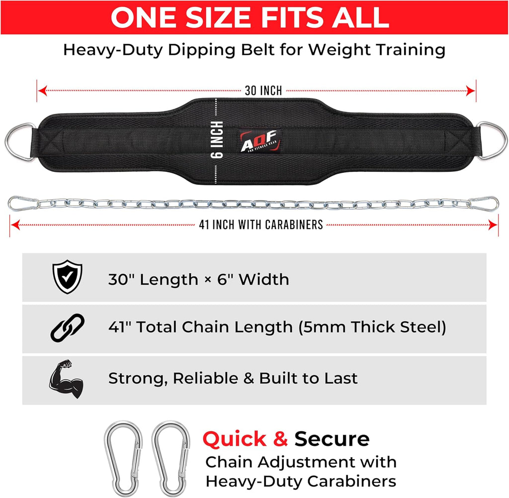 AQF Dip Belt — Neoprene Padded Weight Belt with 36 inch Steel Chain