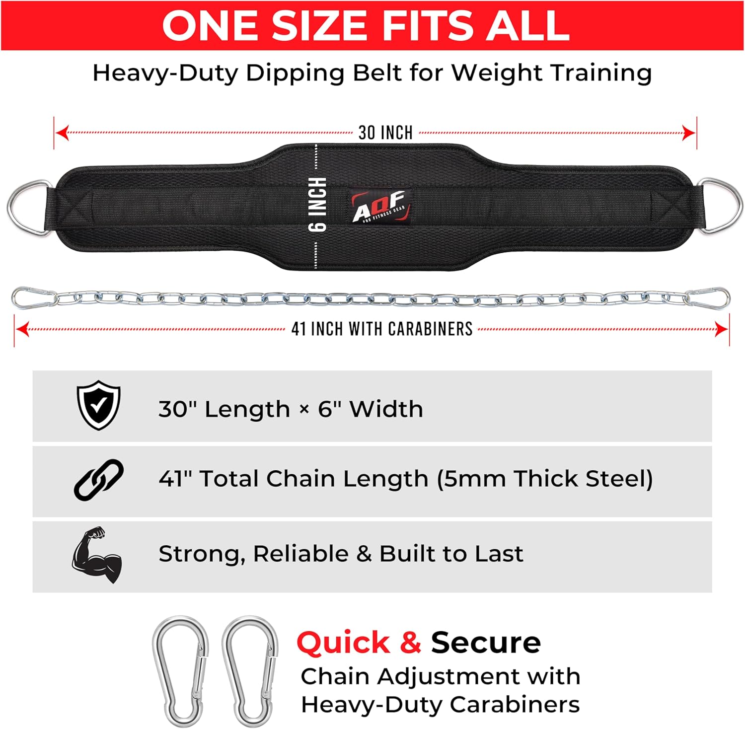 AQF Dip Belt — Neoprene Padded Weight Belt with 36 inch Steel Chain