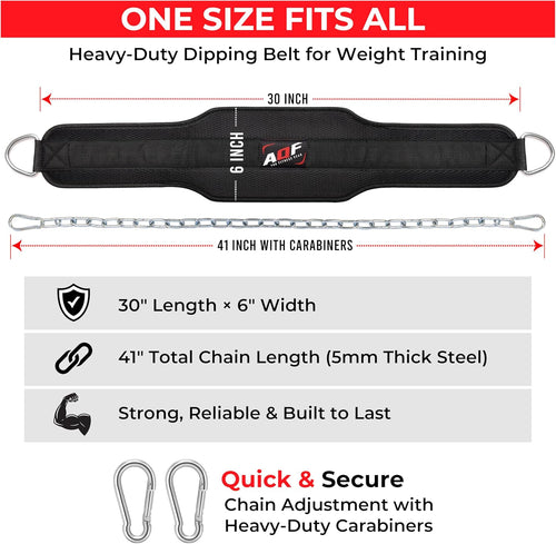 AQF Dip Belt — Neoprene Padded Weight Belt with 36 inch Steel Chain
