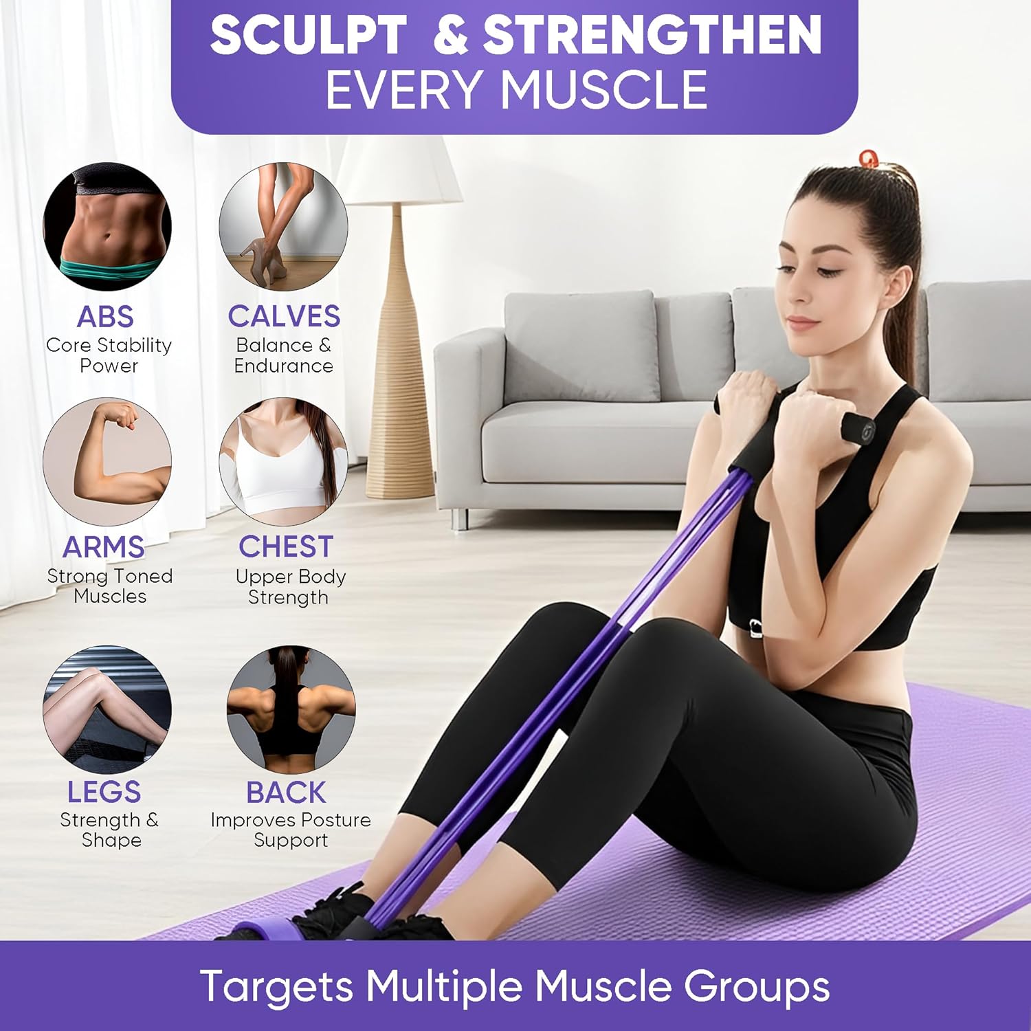 Abdominal Trainer Sit-Up Bands — 6-Tube Full Body Home Workout Expander