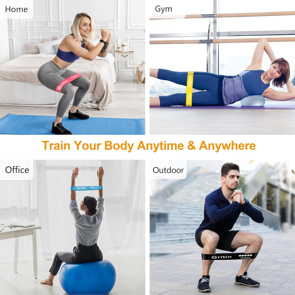 Gritin Resistance Bands Set of 5 — Loop Bands for Home Gym, Yoga & Training