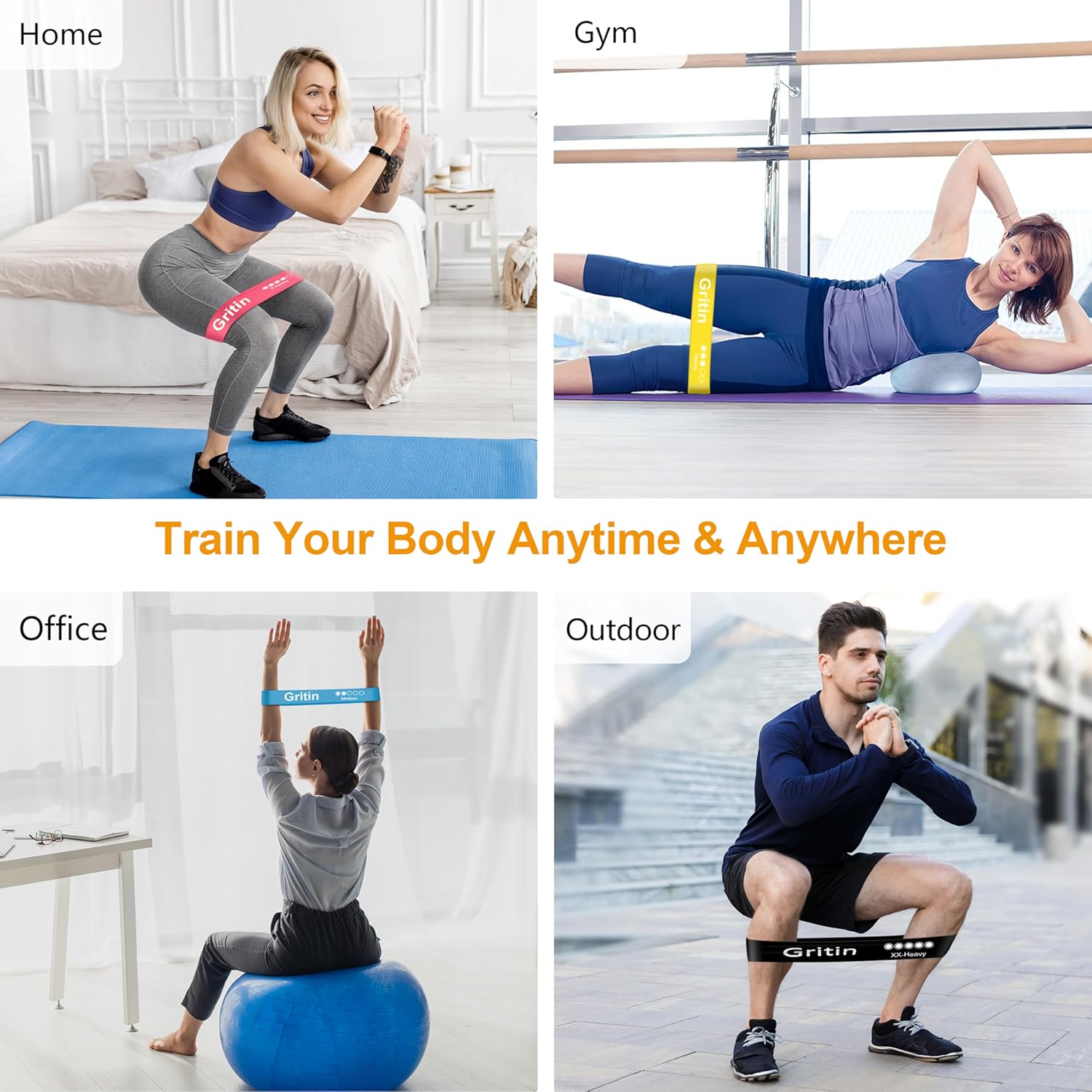 Gritin Resistance Bands Set of 5 — Loop Bands for Home Gym, Yoga & Training
