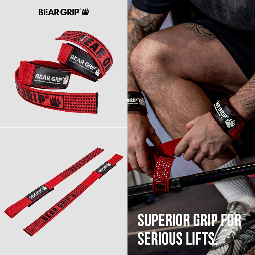 BEAR GRIP Weight Lifting Straps — Premium Neoprene Padded Gym Straps for Deadlifts
