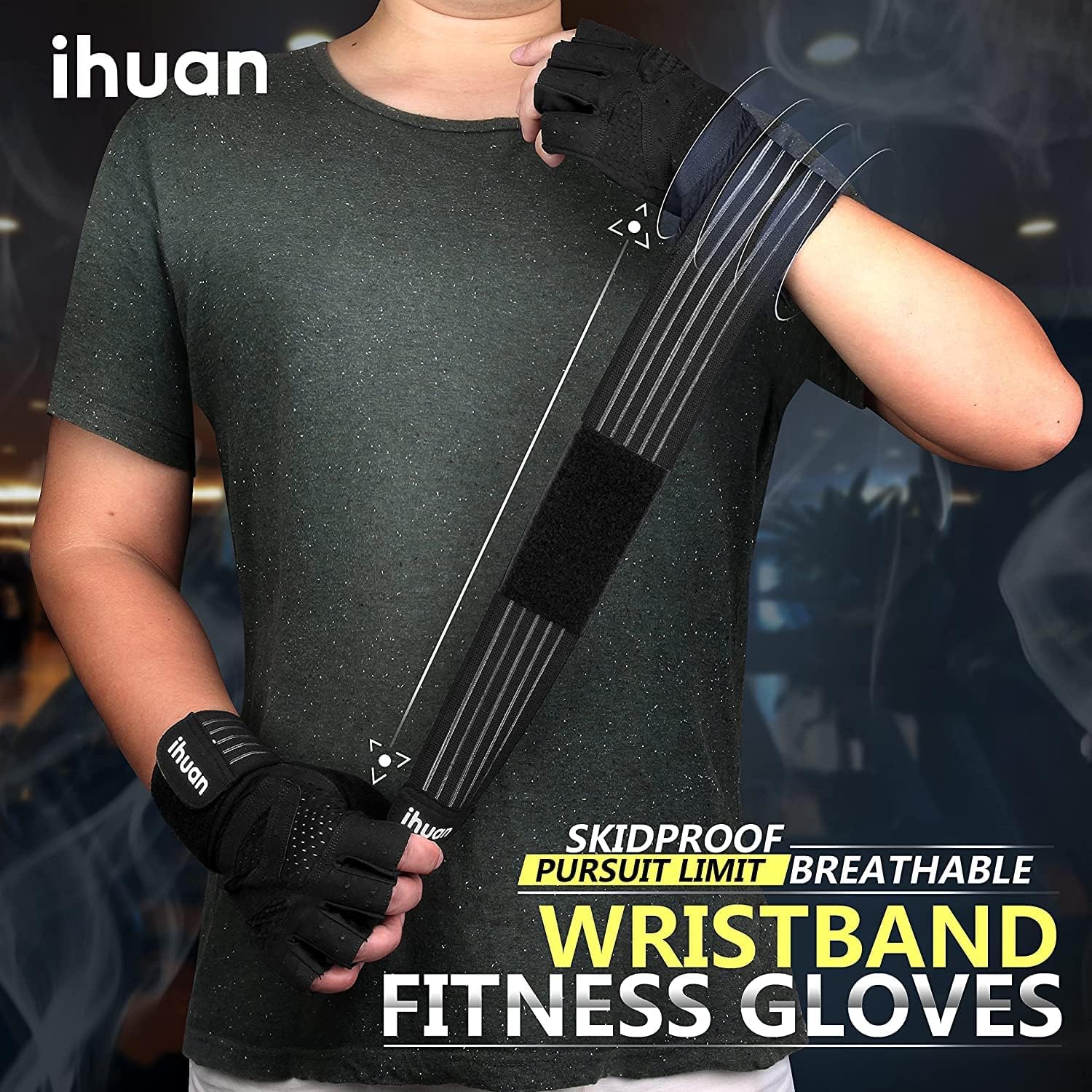 ihuan Weight Lifting Gloves with Wrist Wrap — Ventilated Gym Workout Gloves