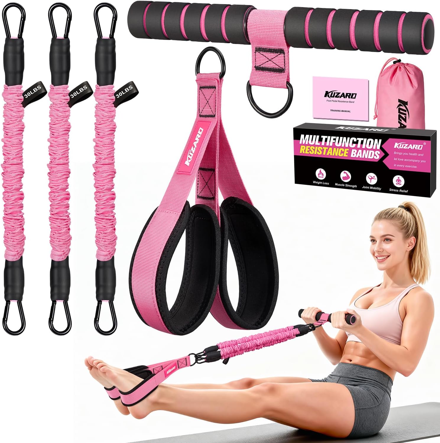 Multifunction Pedal Resistance Band — 3-Tube Ab & Sit-Up Trainer for Women