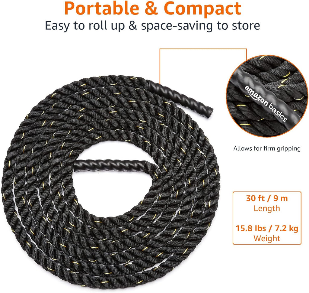 Amazon Basics Battle Rope — Heavy Training Rope for Strength & Cardio