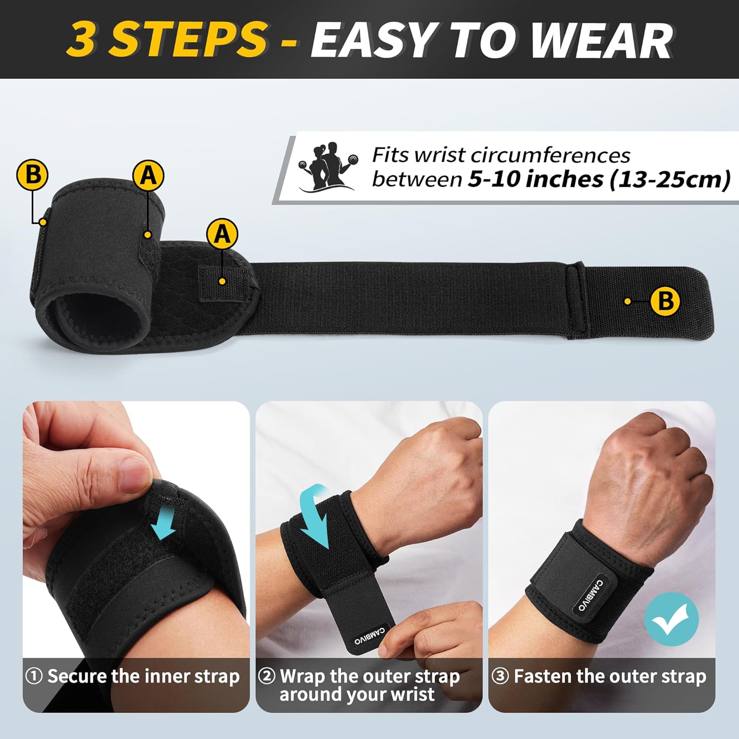 CAMBIVO Wrist Supports 2-Pack — Compression Wraps for Lifting & Pain Relief