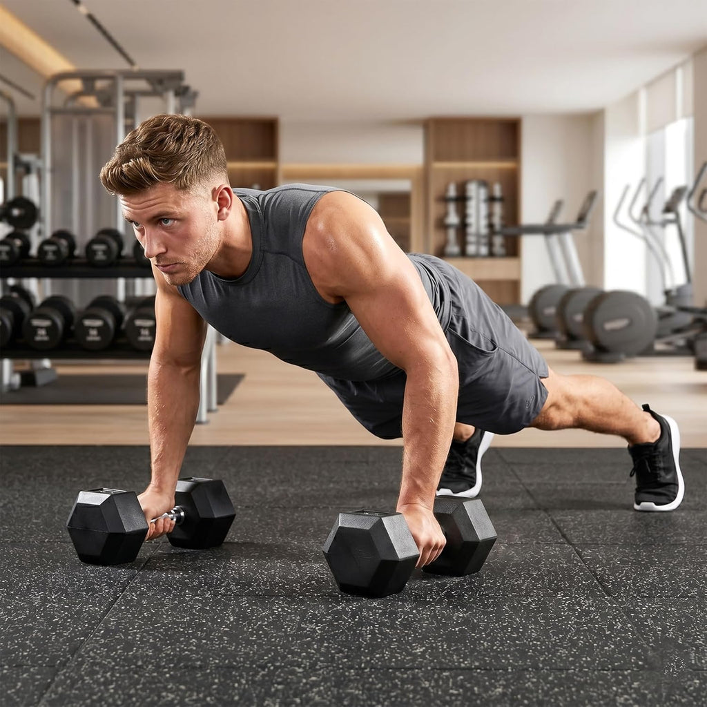 HOMCOM Rubber Hex Dumbbell Set — Anti-Roll Free Weights for Home Gym Training