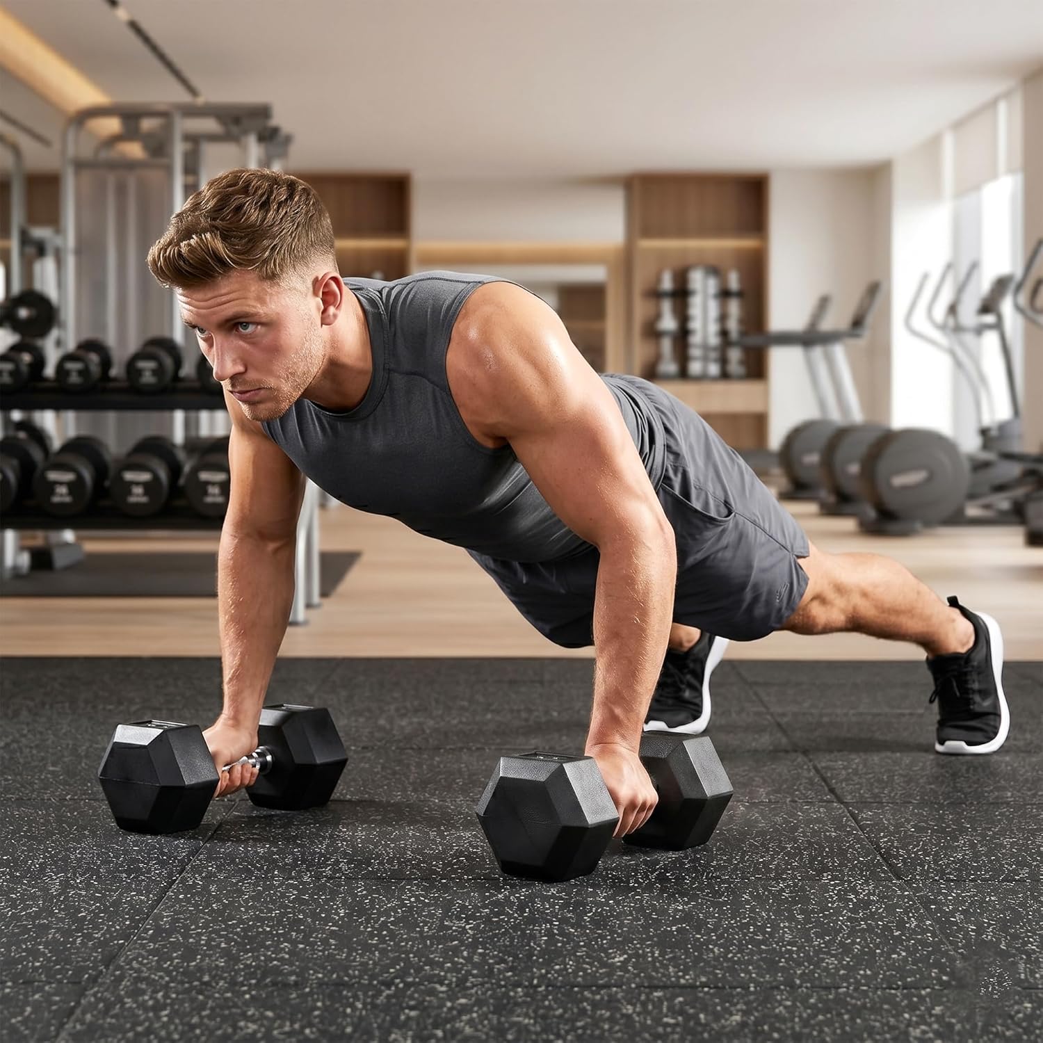 HOMCOM Rubber Hex Dumbbell Set — Anti-Roll Free Weights for Home Gym Training