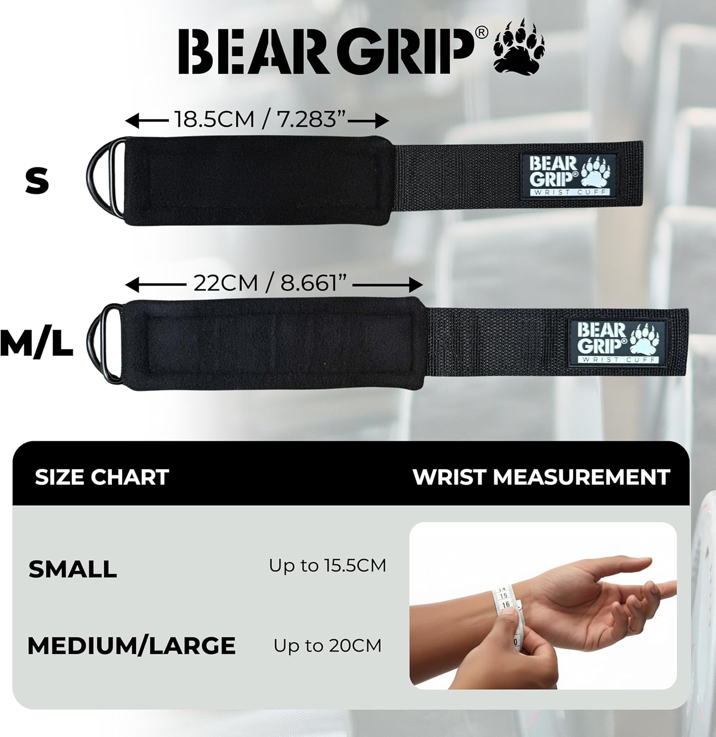 BEAR GRIP Ankle Straps for Cable Machines — Adjustable Gym Cuffs, Men & Women