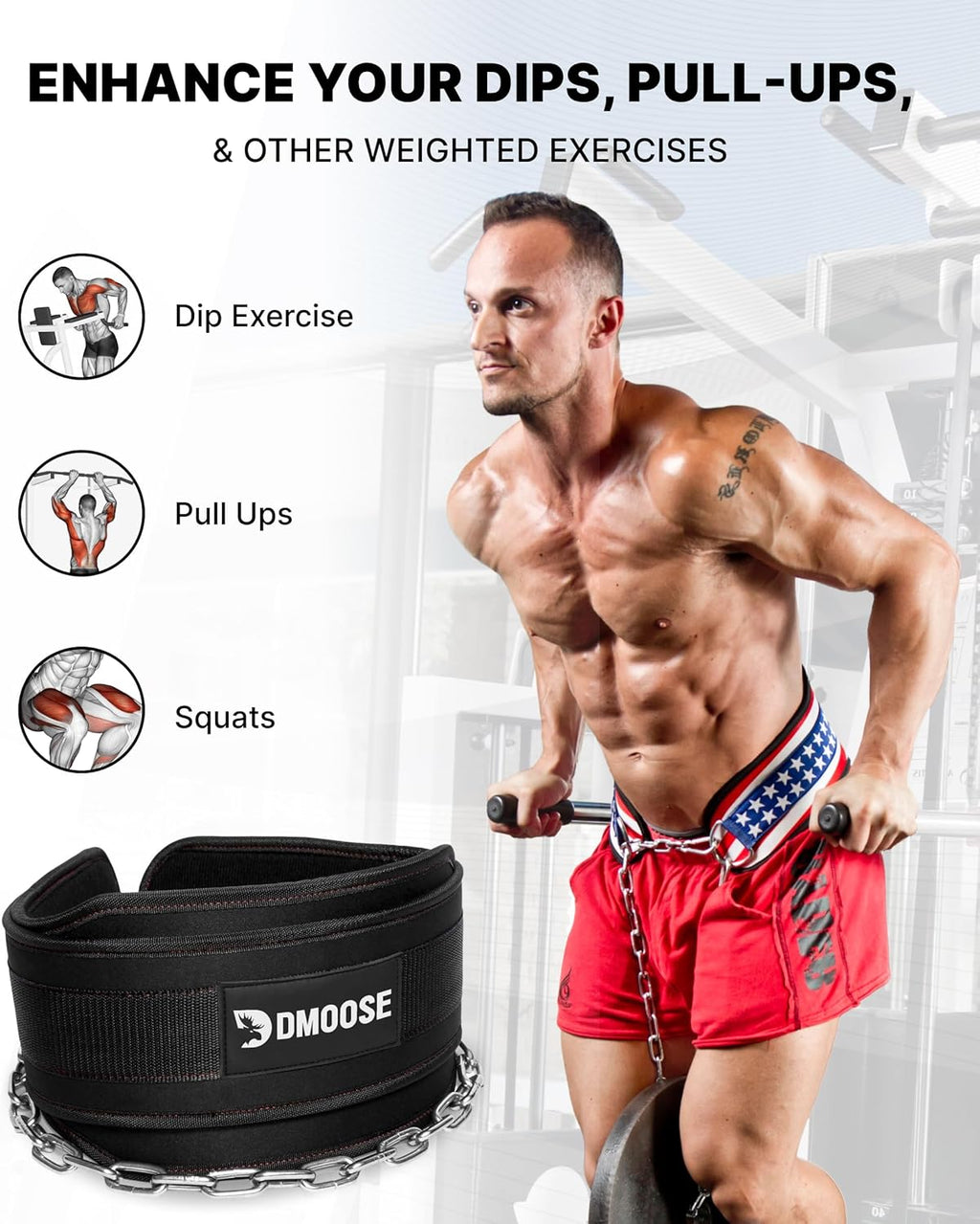 DMoose Dip Belt — 36 inch Steel Chain Weight Belt for Pull-Ups & Dips