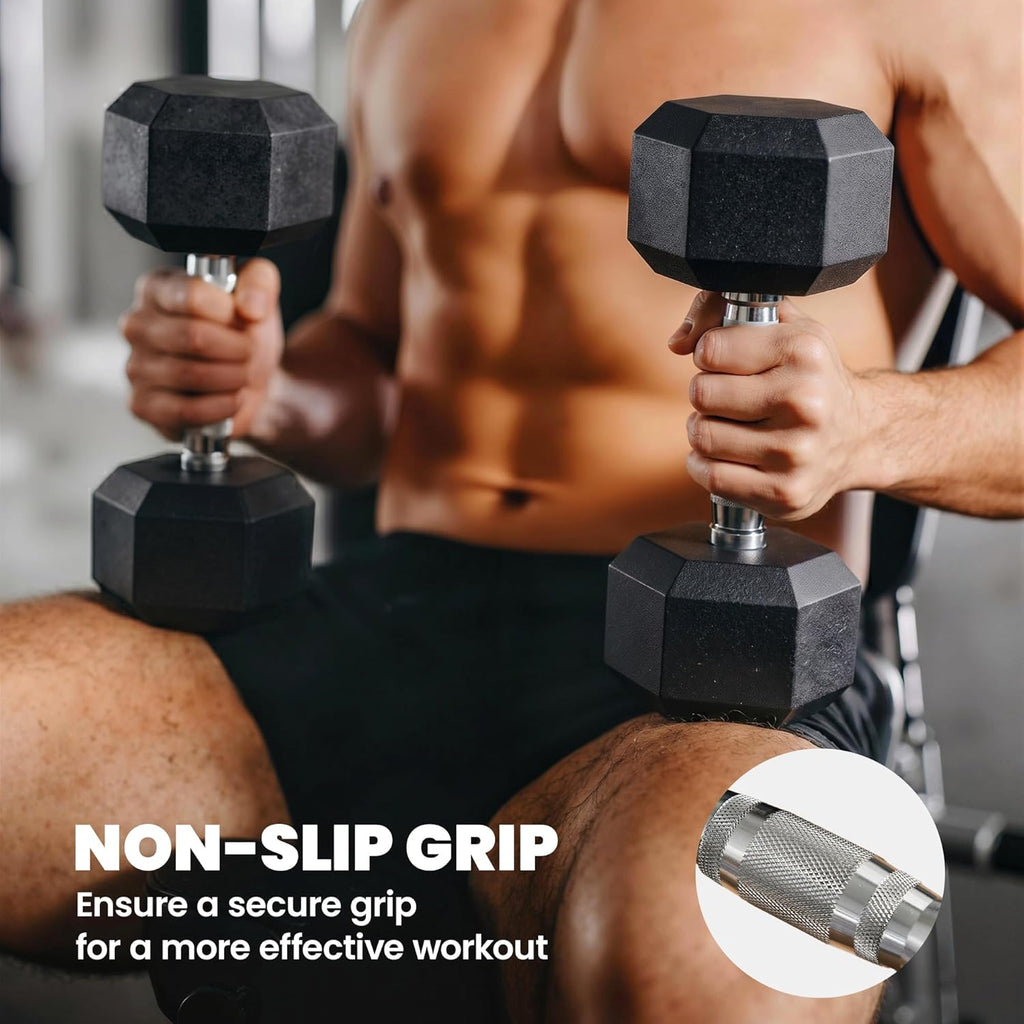 HOMCOM Rubber Hex Dumbbell Set — Anti-Roll Free Weights for Home Gym Training