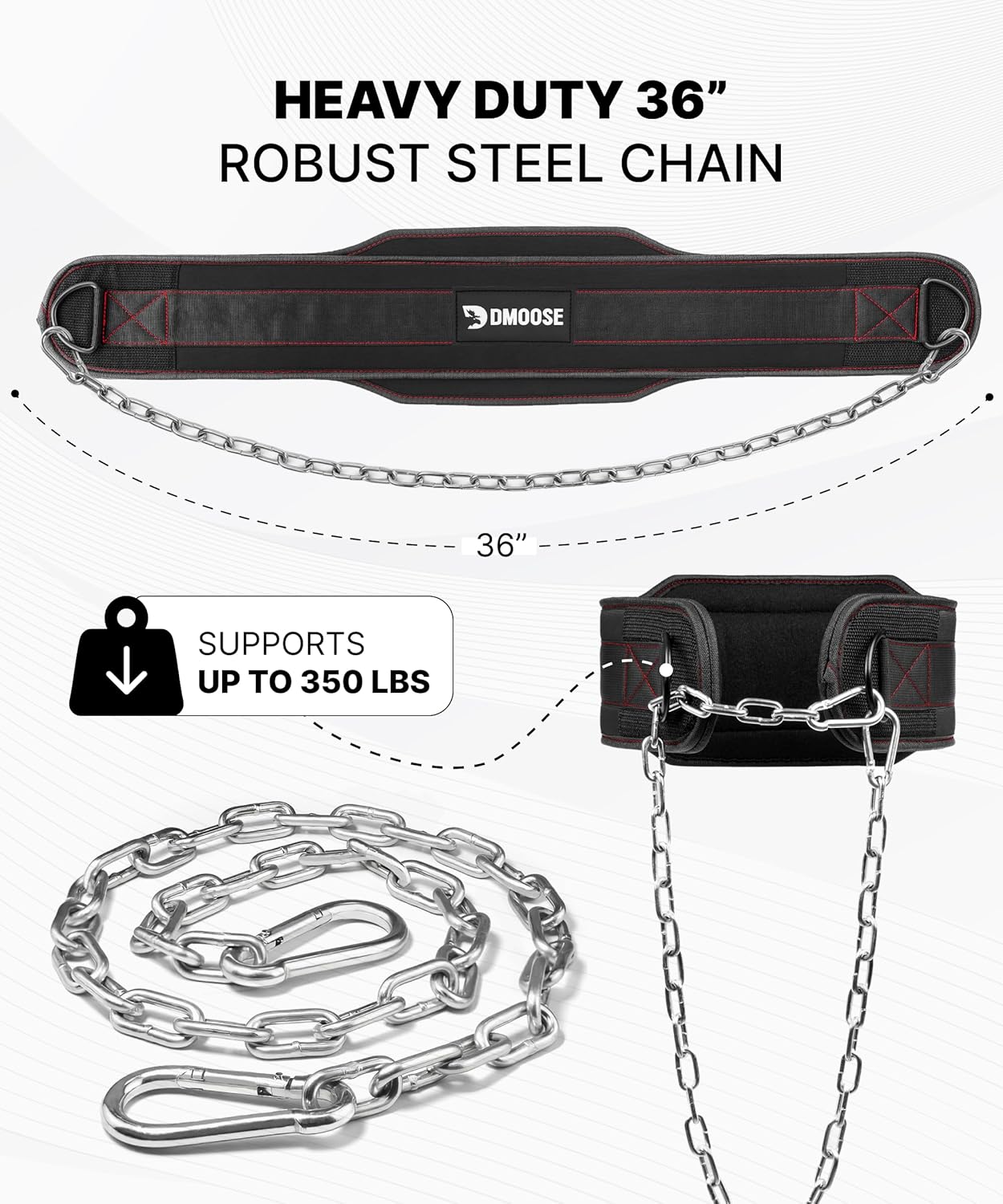DMoose Dip Belt — 36 inch Steel Chain Weight Belt for Pull-Ups & Dips