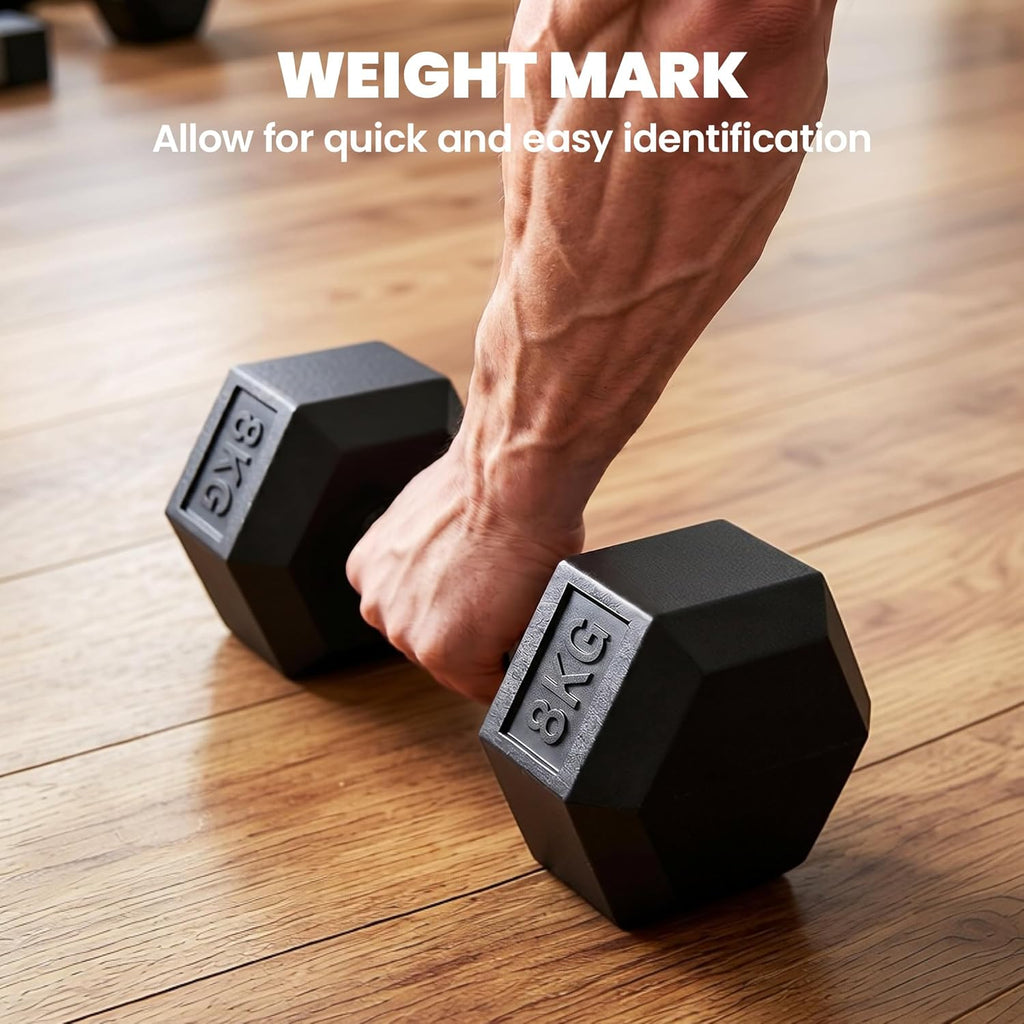 HOMCOM Rubber Hex Dumbbell Set — Anti-Roll Free Weights for Home Gym Training