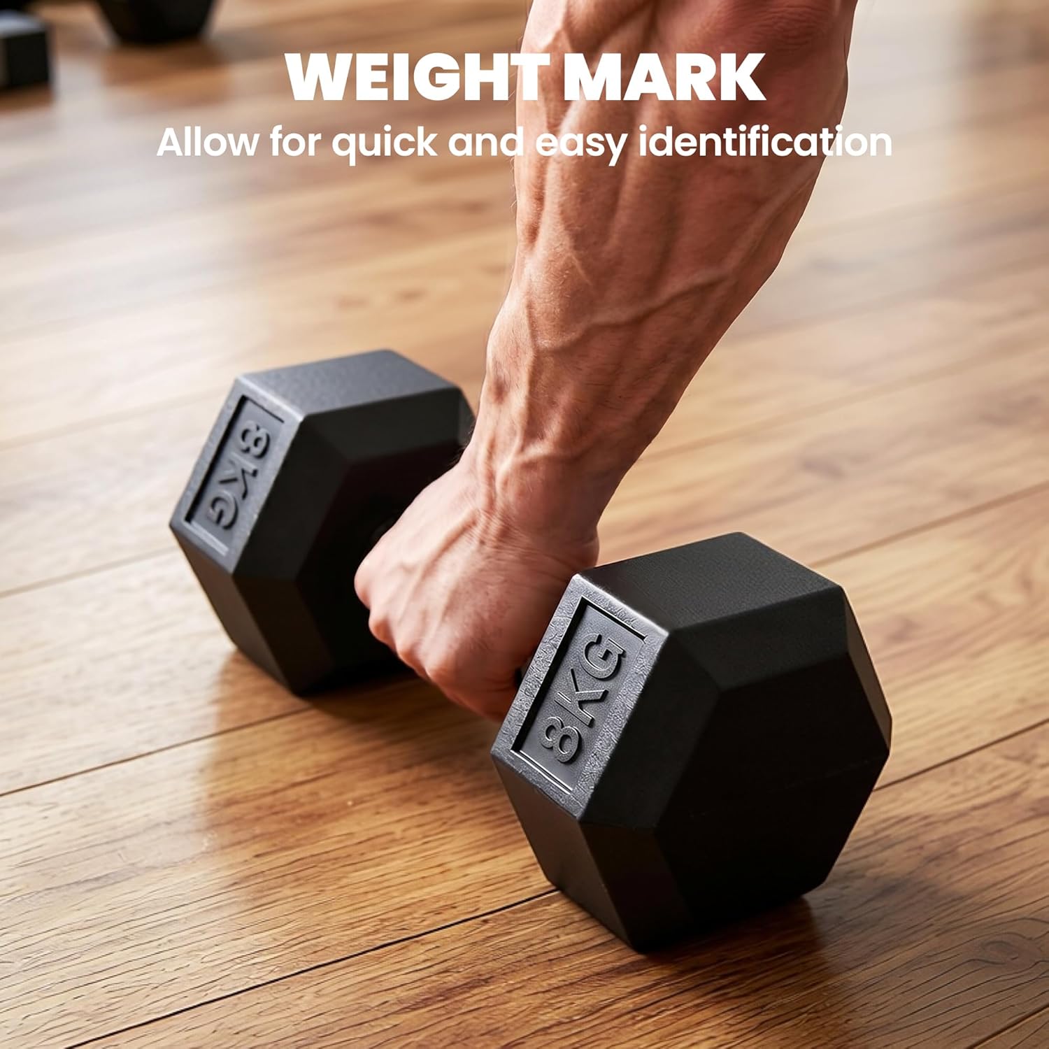 HOMCOM Rubber Hex Dumbbell Set — Anti-Roll Free Weights for Home Gym Training