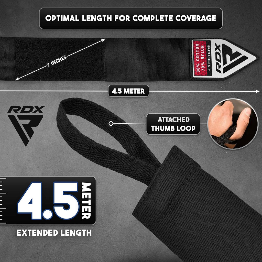 RDX Boxing Hand Wraps 4.5M — Mexican Style Wrist Support for MMA & Muay Thai