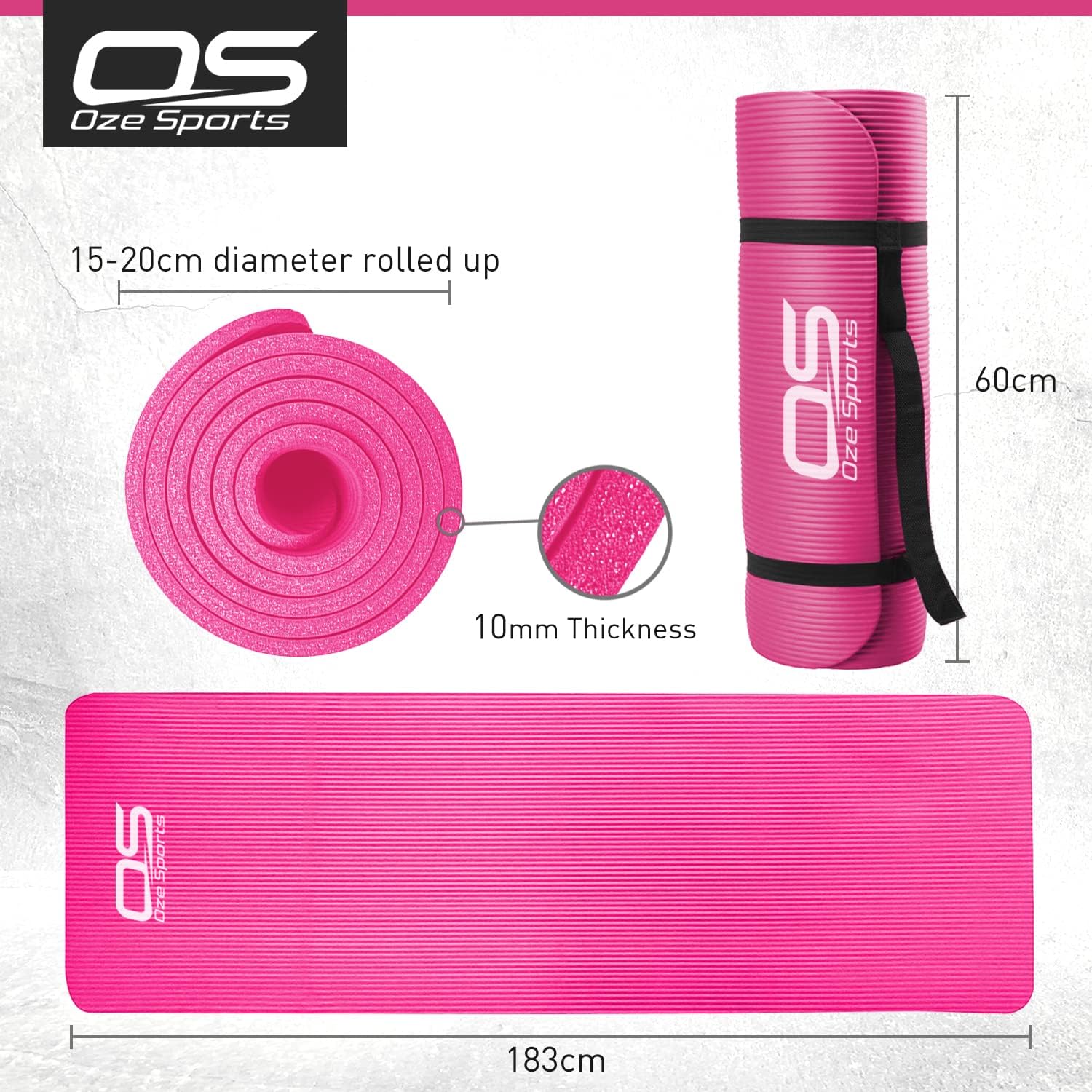 OZE Sports Yoga Mat — Extra Thick Non-Slip NBR Mat with Carry Strap