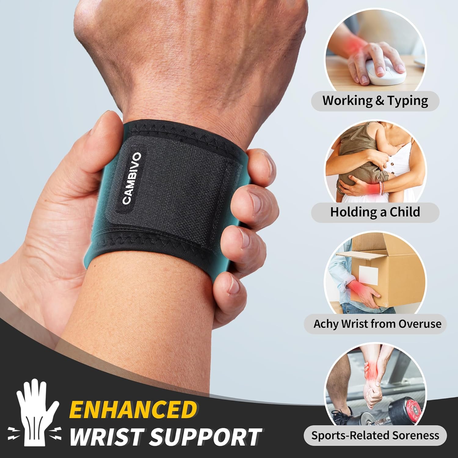 CAMBIVO Wrist Supports 2-Pack — Compression Wraps for Lifting & Pain Relief