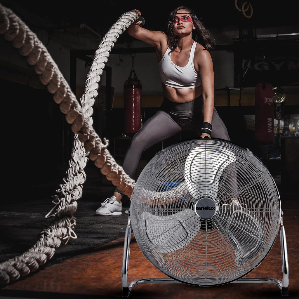 Senelux Chrome Gym Floor Fan — 3-Speed Portable Electric Cooling Fan